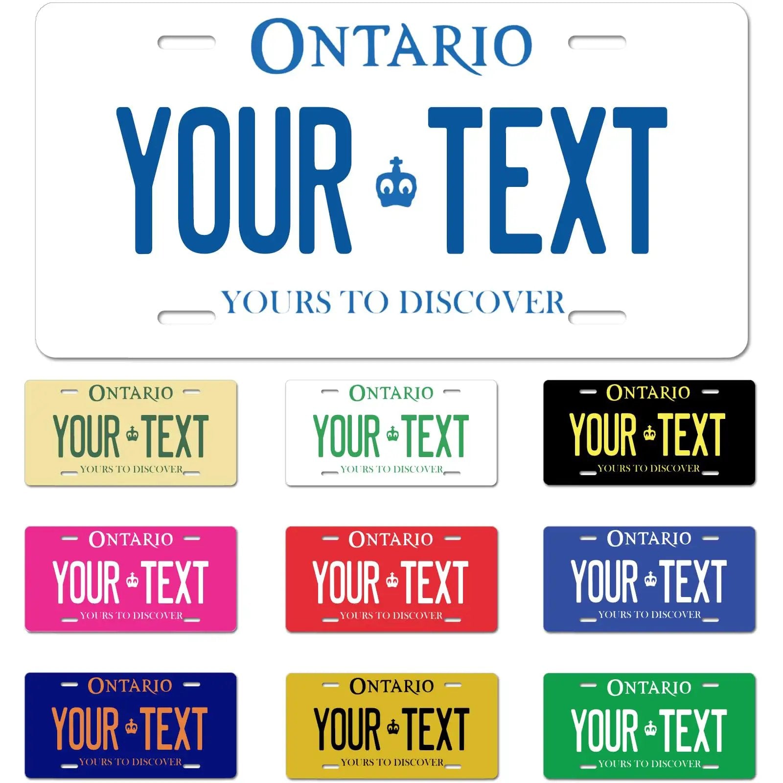 Custom Ontario License Plate 6x12 Inches Aluminum 1mm Thick With Heat Transfer Finish Personalize Your Plate Background Font Color Text Easy No Fuss Customize Now in various colors with customizable text.