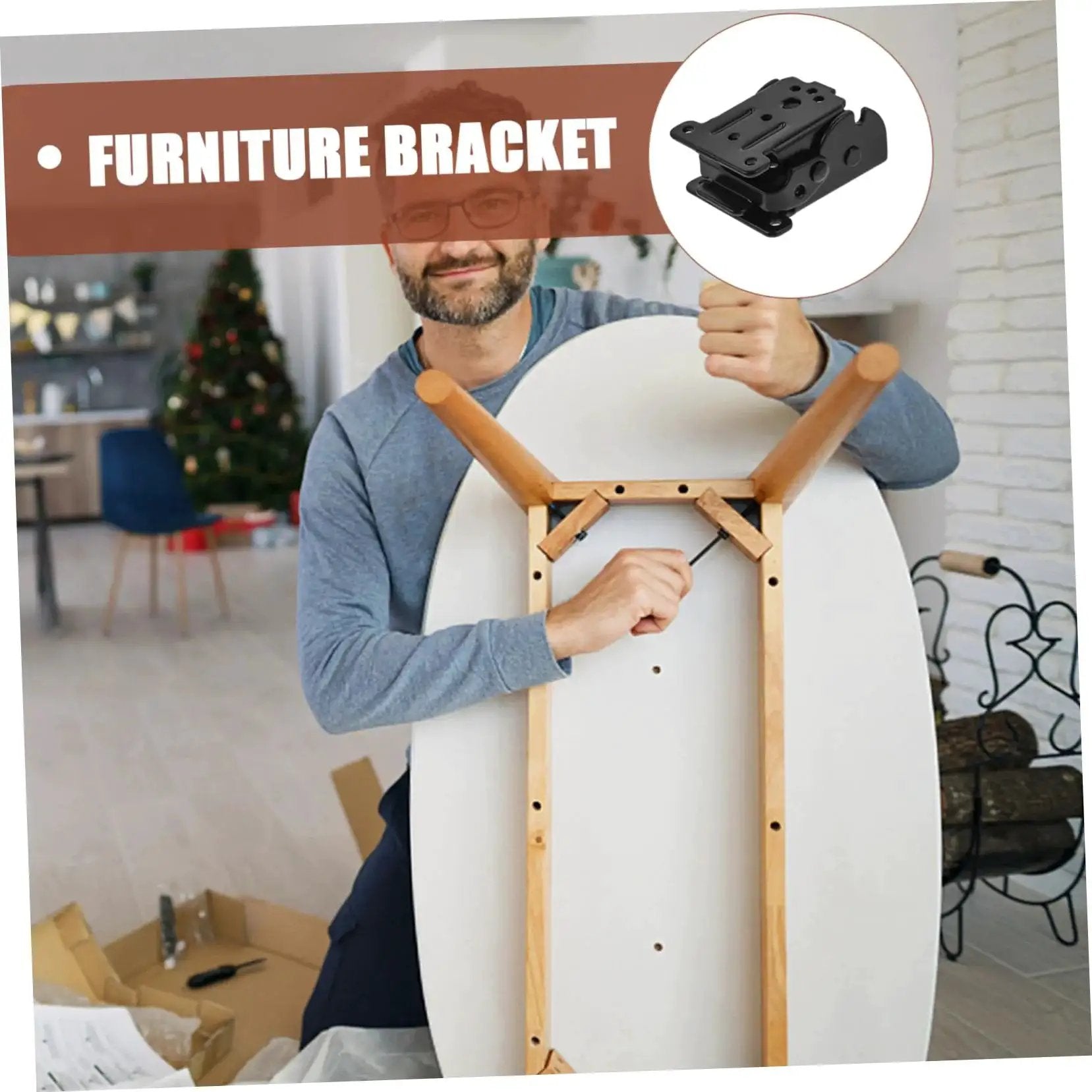 Man installing Four Pack Folding Rack And Table Hinge Set For Space Saving Easy Install High Load Capacity Durable Chair And Furniture Hinges.