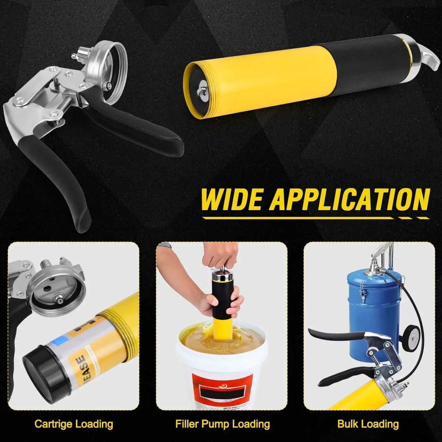 Heavy Duty Grease Gun Kit With 8000 PSI Max, 14 Oz Capacity, 18 Inch Resin Flex Hose, Double Handle Coupler, Automotive and Marine Use