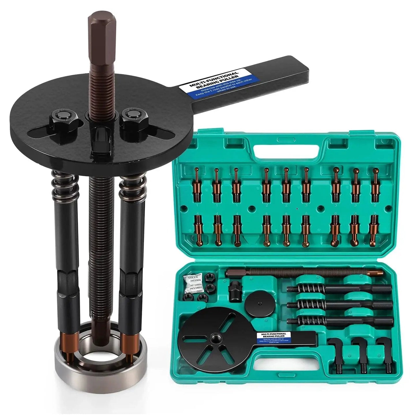 33 In 1 Blind Hole Bearing Puller Kit with Curved Hook and 6 Collet Sizes, 3 Jaw Puller in Durable Case, Tools Displayed