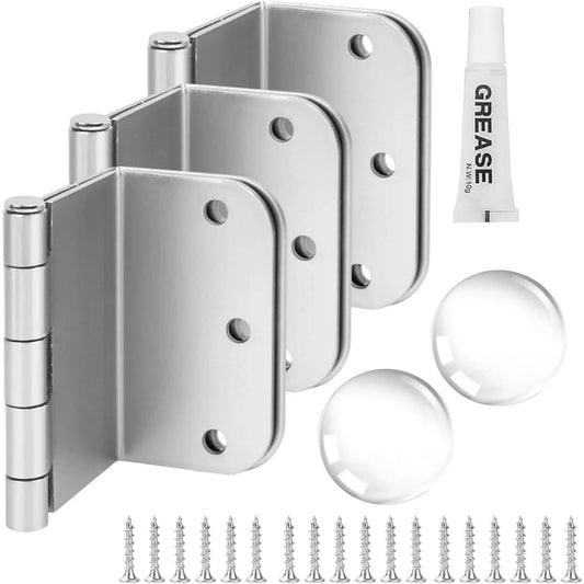 3 Pack Offset Door Hinges Brushed Nickel 3.5 Inch 5/8 Inch Radius Swing Clear For Exterior And Interior Doors With Wall Stopper And Grease
