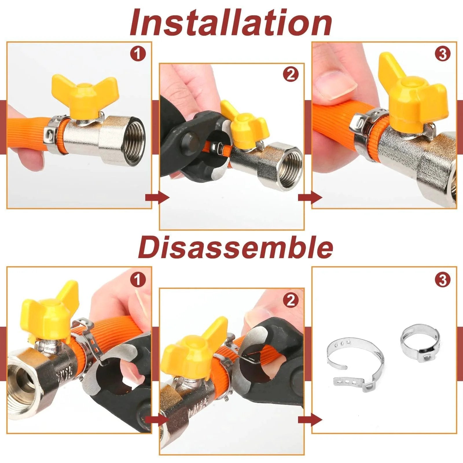 Installation and disassembly of 250 Pieces 14 Size Single Ear Hose Clamp Kit 5.3 To 33.1 Mm 304 Stainless Steel Ear Clamp Kit
