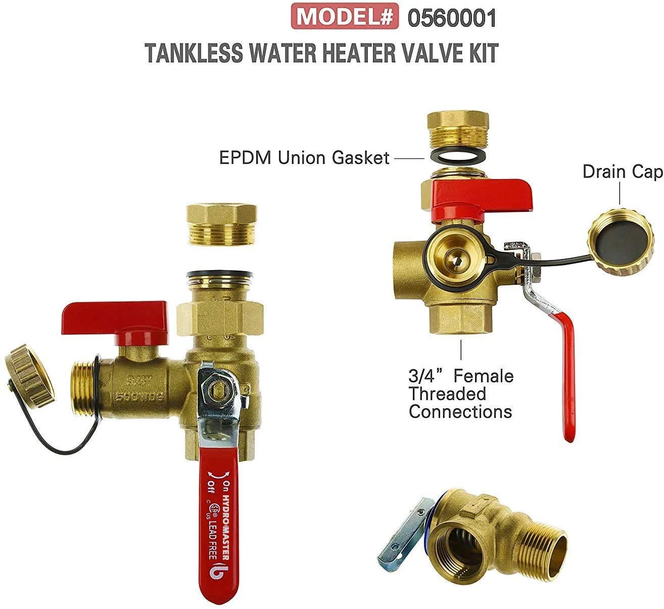 Tankless Water Heater Service Valve Kit With Pressure Relief Valve Three Quarter Inch IPS Isolator Clean Brass Durable Lead Free Forged Brass