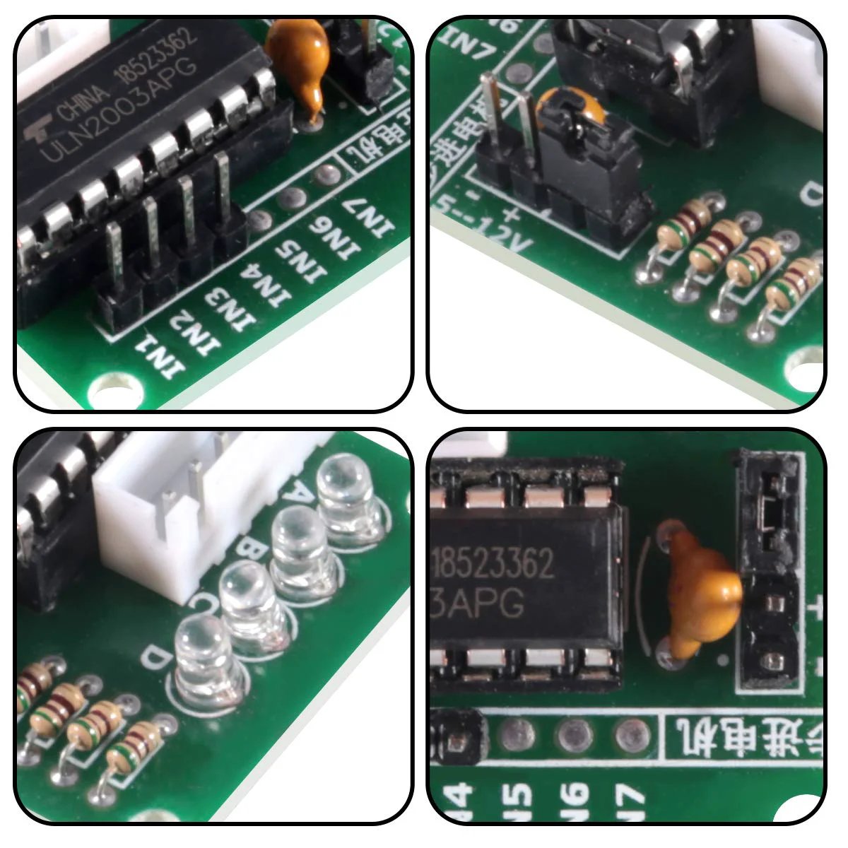 Close-up of ULN2003 driver board from Six Pack 5V 28BYJ48 Stepper Motors With ULN2003 Driver Board, Plug And Play Modules.