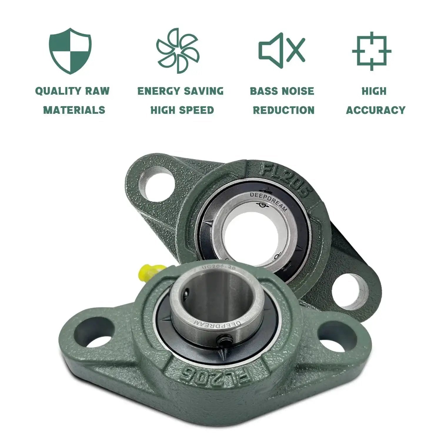 Two Pack Self Aligning Pillow Block Bearing UCFL206-20 One And One Quarter Inch Bore Flange Mounted With Solid Cast Iron Housing