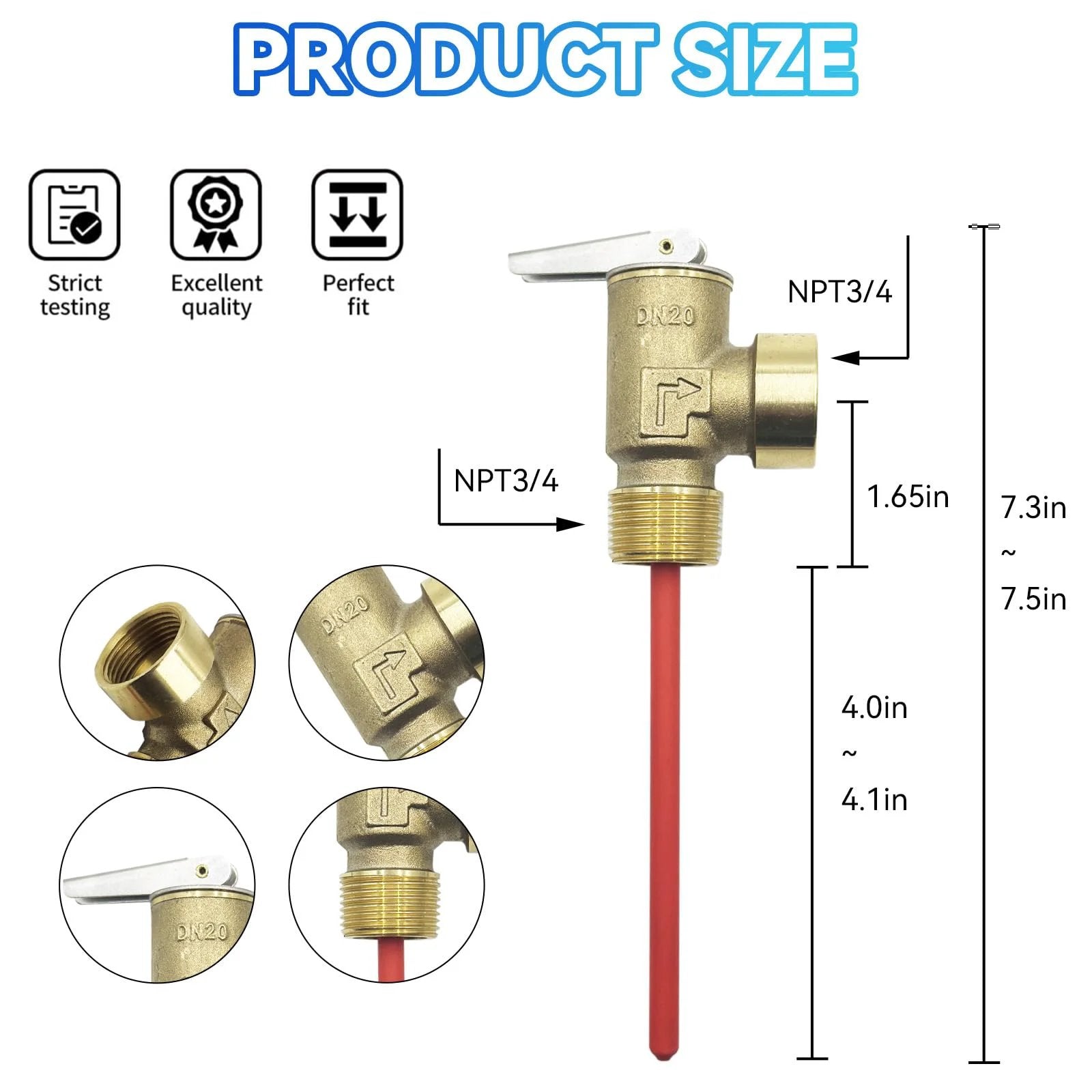 Upgraded Three Quarters Inch NPT Hot Water Heater Pressure Relief Valve With Extended Probe 150 PSI 210 F Anti Corrosion Safety Valve