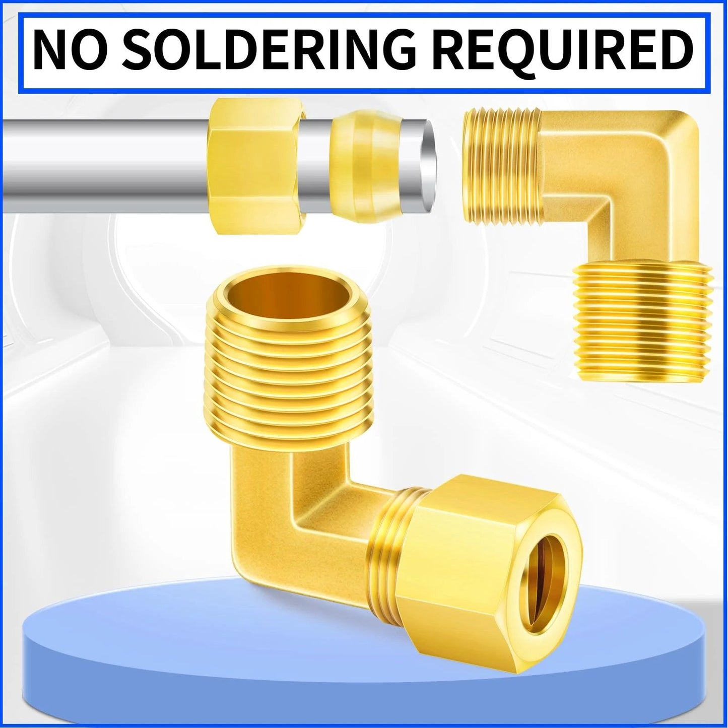 Brass 90 Degree Compression Tube Fitting Five Eighths Inch Tube OD to One Half Inch NPT Male Union Connector Two Pack