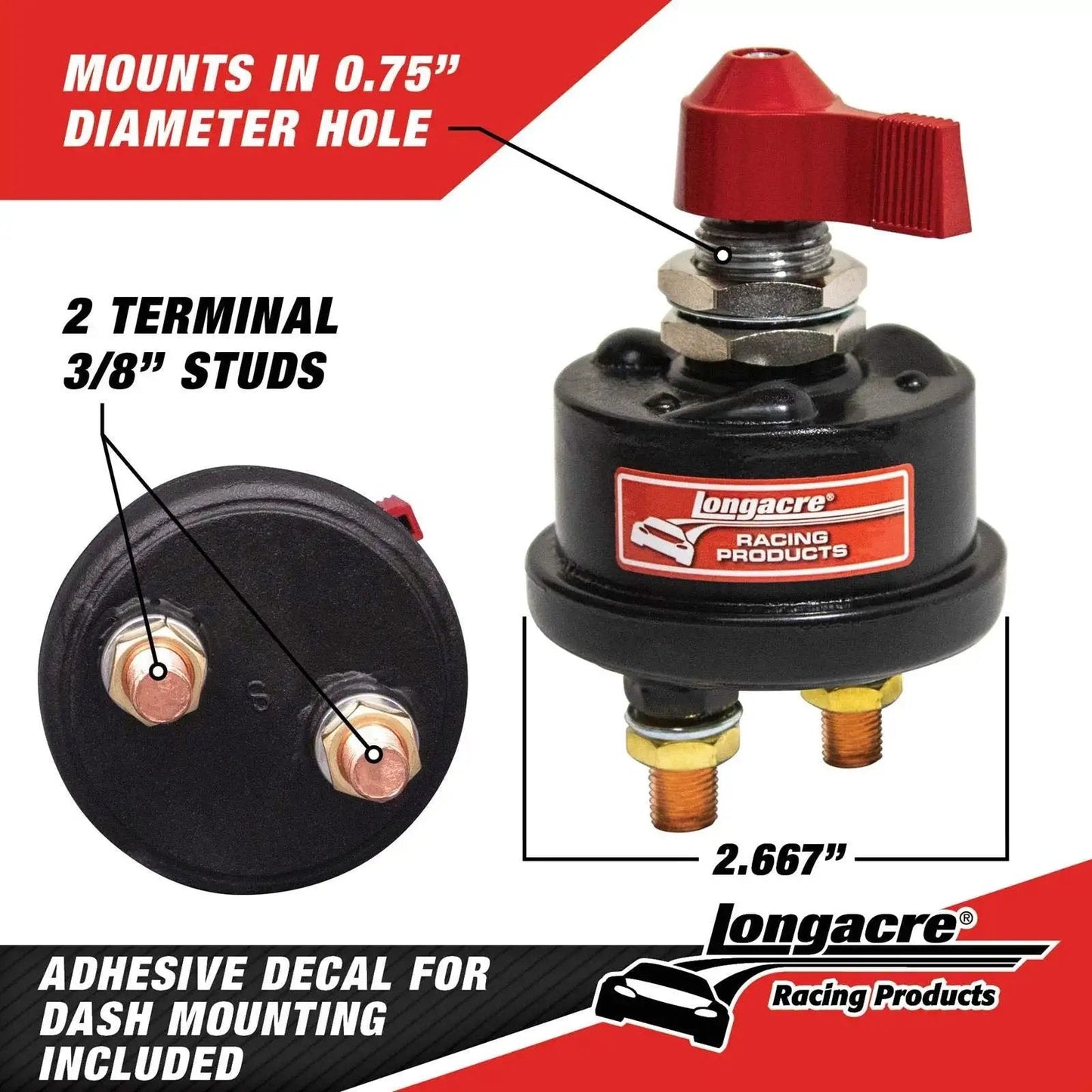 Weatherproof Battery Disconnect Switch With Red Handle 2 Terminal 175 Amp Continuous Rating For Cars Without Alternator Prevents Battery Drain And Enables Quick Emergency Disconnection