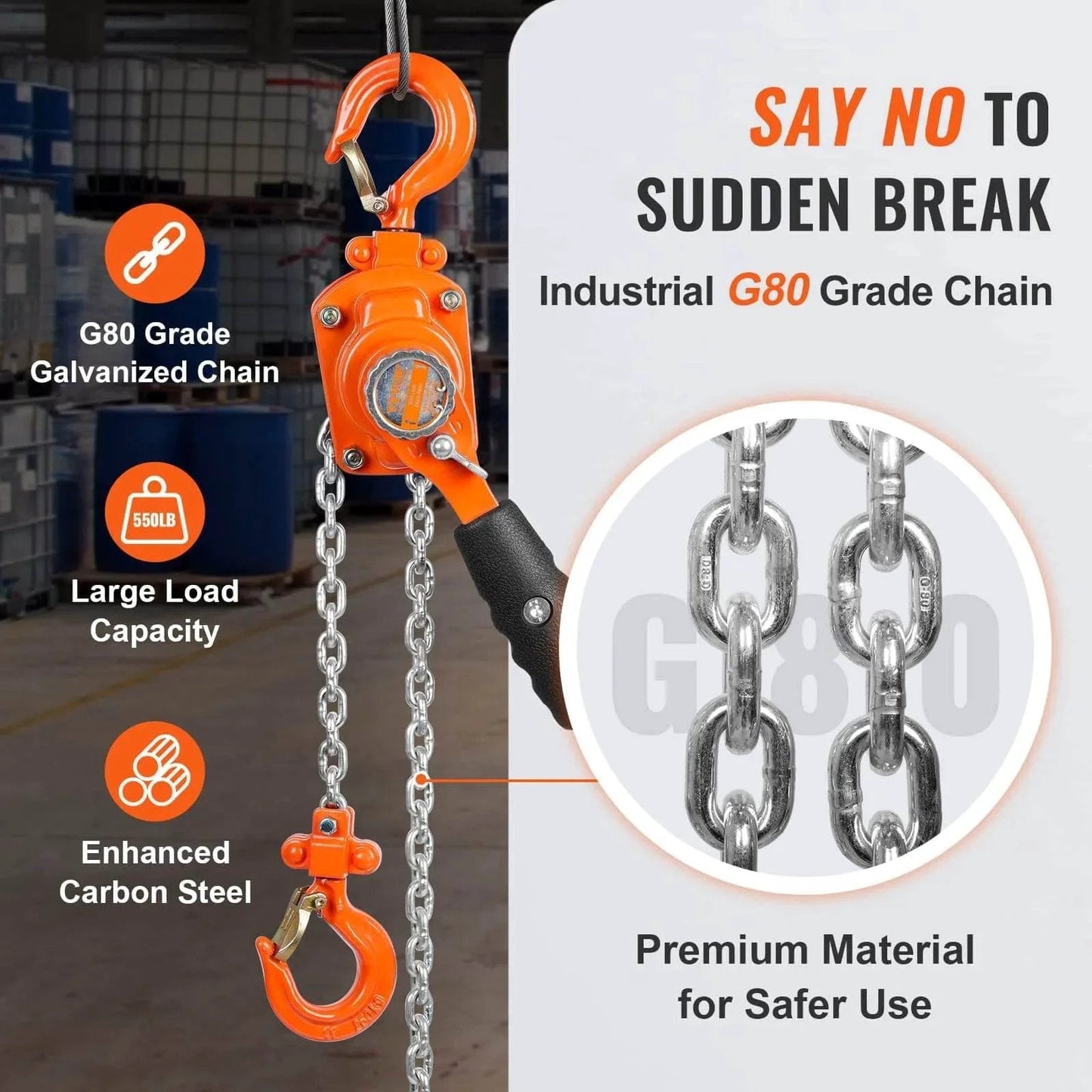 Manual Lever Chain Hoist Quarter Ton Come Along Ten Ft G80 Chain Weston Style Dual Pawl Brake 360 Rotating Hook with G80 Galvanized Chain