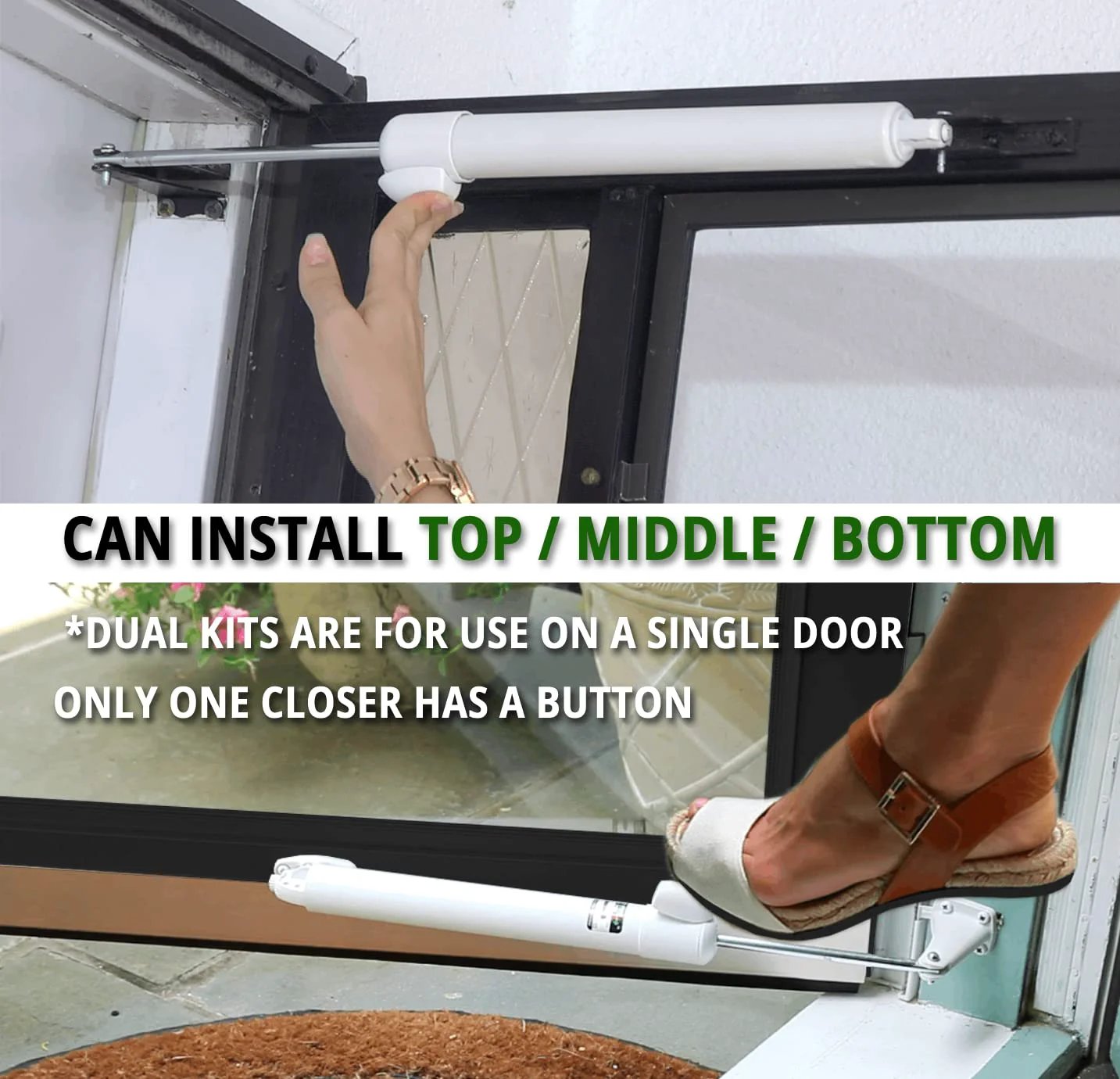 Touch N Hold Smooth Dual Door Closer System Black Heavy Duty With Touch Button Hold Open Feature And Smooth Closing Motion For Storm And Security Doors Medium To Heavy Weight New Door Replacement installed position view