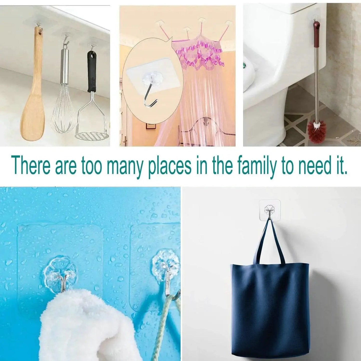 Heavy Duty Self Adhesive Hooks 33Lb Max Transparent Waterproof Wall Hooks for keys in kitchen, shower, bathroom, and outdoor use