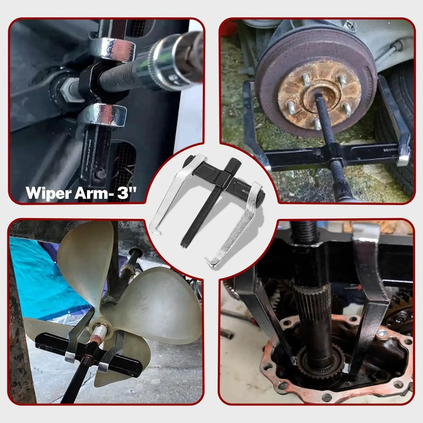 6 Inch 2 Jaw Gear Puller For Internal And External Removal Of Pulleys Bearings Gears and Flywheels displayed in various uses and angles