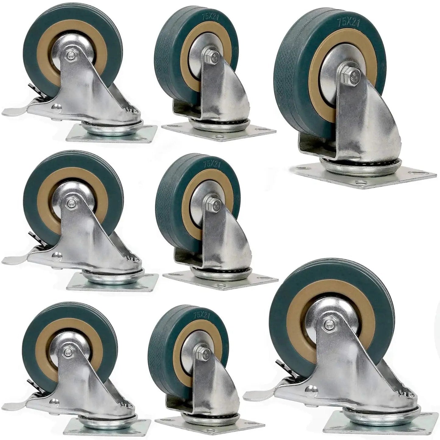 8 Pack 3 Inch Swivel Caster Wheels Set With 4 Brakes And 4 Without Brakes PVC Gray Heavy Duty 360 Degree Swivel Casters