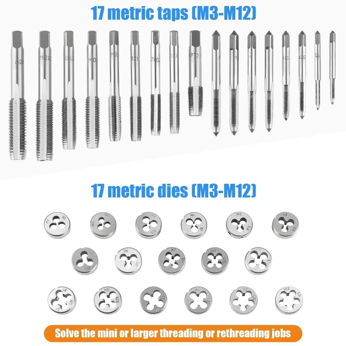 Image of a Premium 40 Piece Metric Tap And Die Set For M3 To M12 Taps And Dies With Full Threading Kit and accessories.