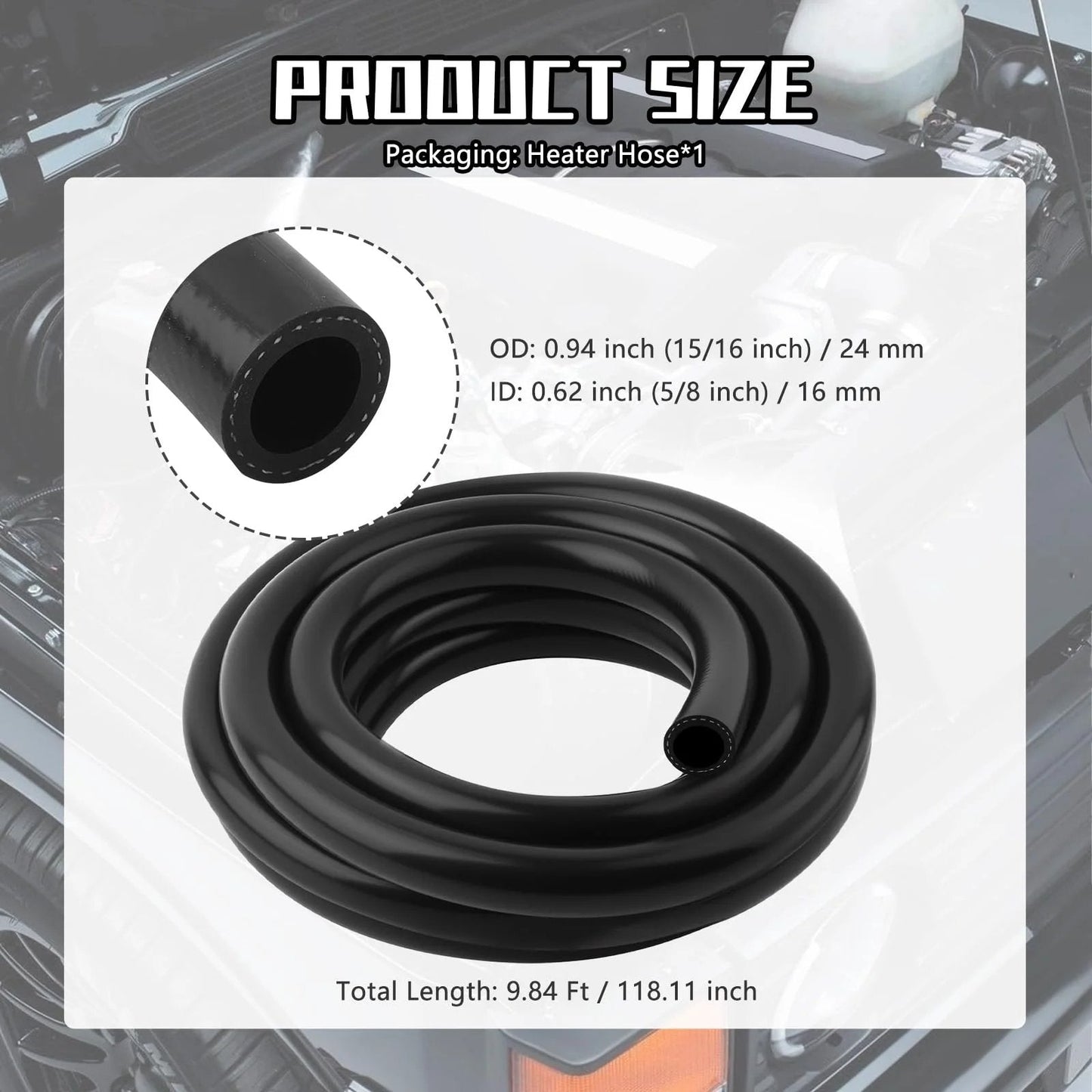 Flexible Silicone Heater Hose 9.84 Ft Long, Five Eighths Inch ID 16mm And 24mm OD, Cuttable Coolant Water Transport Hose For Your Ride, 60 PSI Working Pressure, Durable DIY Car Accessories