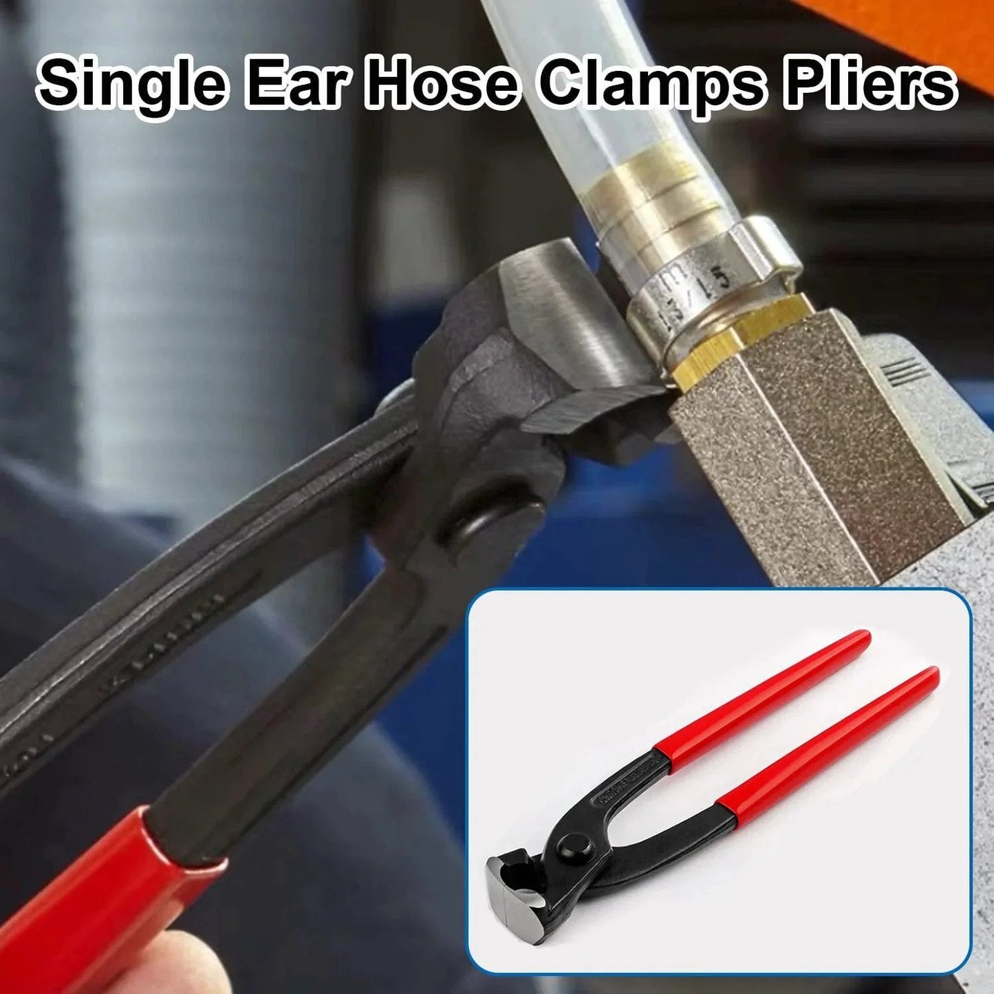 9 Inch Ear Clamp Pliers Hose Clamp Crimping Tool Carbon Steel Pinch Clamp Plier Install Remove Clamp Nail Puller Tool For Repairing Pipes And Fuel Lines Heavy Duty Construction For Lasting Strength And Easy Pipe Installation in use on pipe