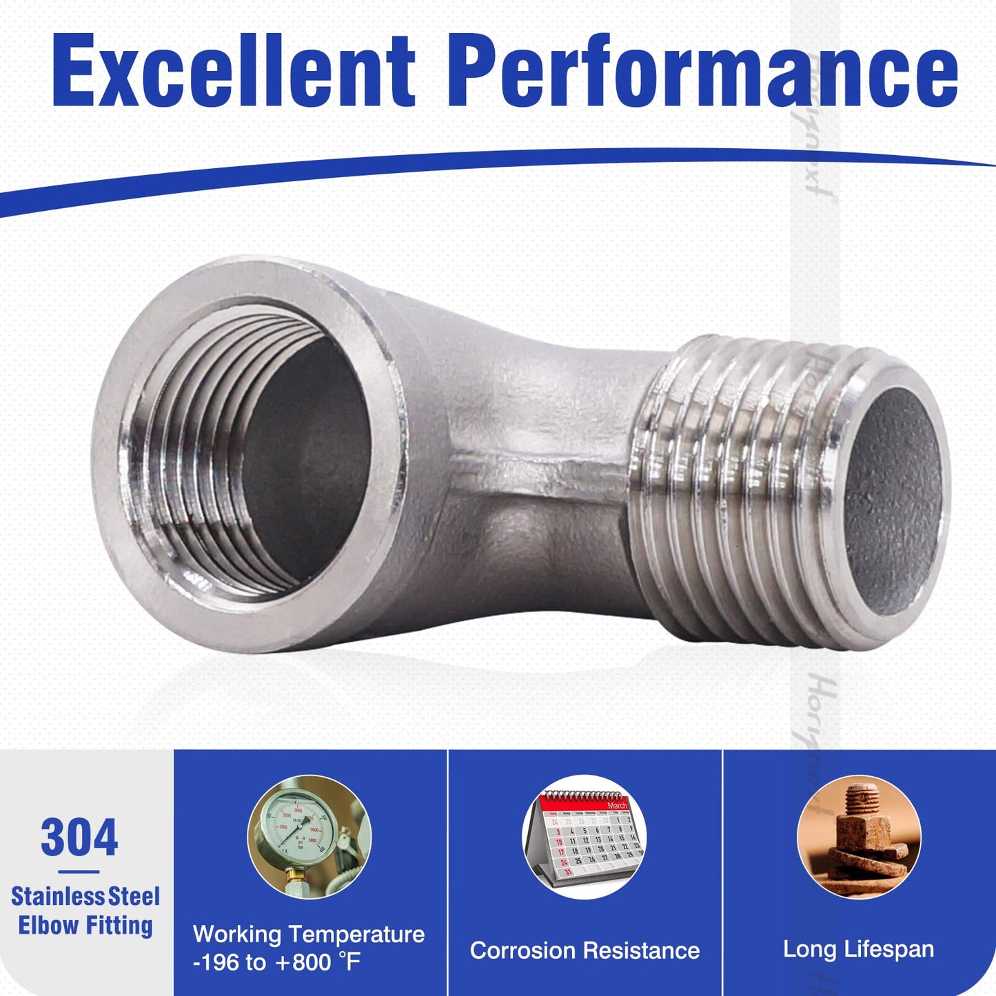 Stainless Steel NPT 1/2 Inch Elbow Fitting, 90 Degree, With Male And Female Threads For Water, Air, PVC Tubing, 304 Grade