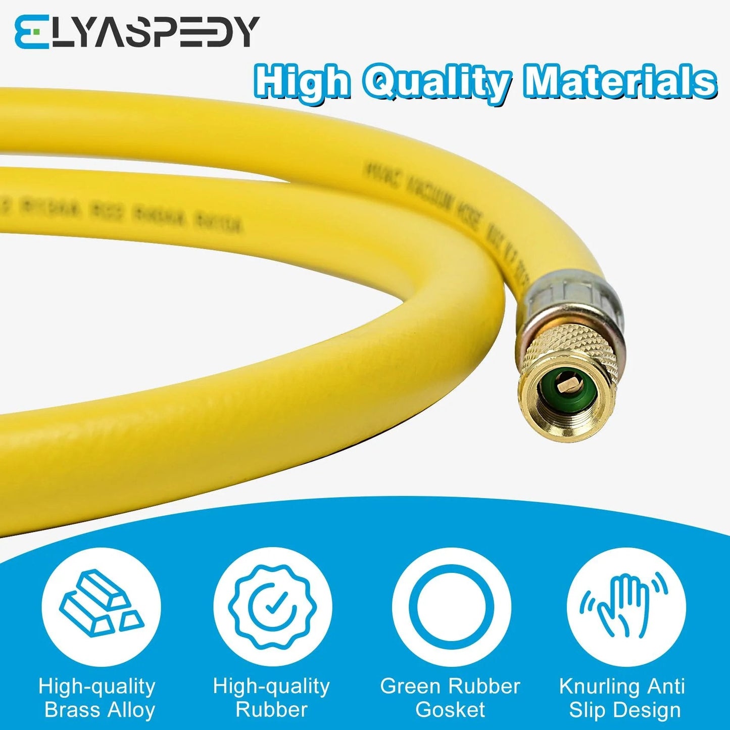 Upgrade Three Eighths Inch Refrigerant Hose With One Quarter Inch Flare Fittings Vacuum Certified Six Feet Long 800 PSI Yellow