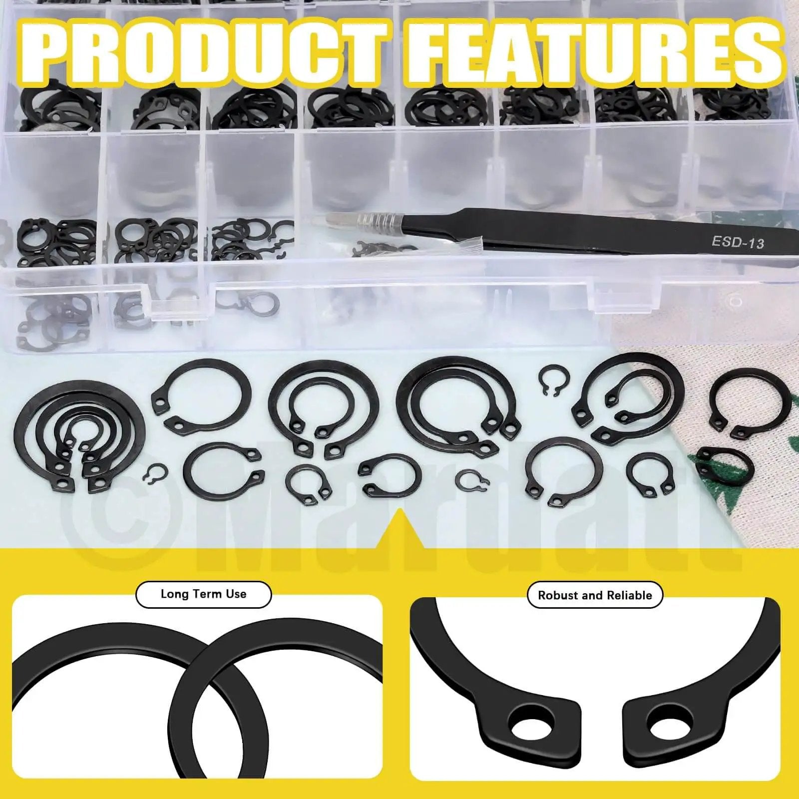 266 Piece External Retaining Rings Kit With 21 Sizes M4 To M28 Circlip Snap Rings Retainer Rings And Tweezers for axles and shafts