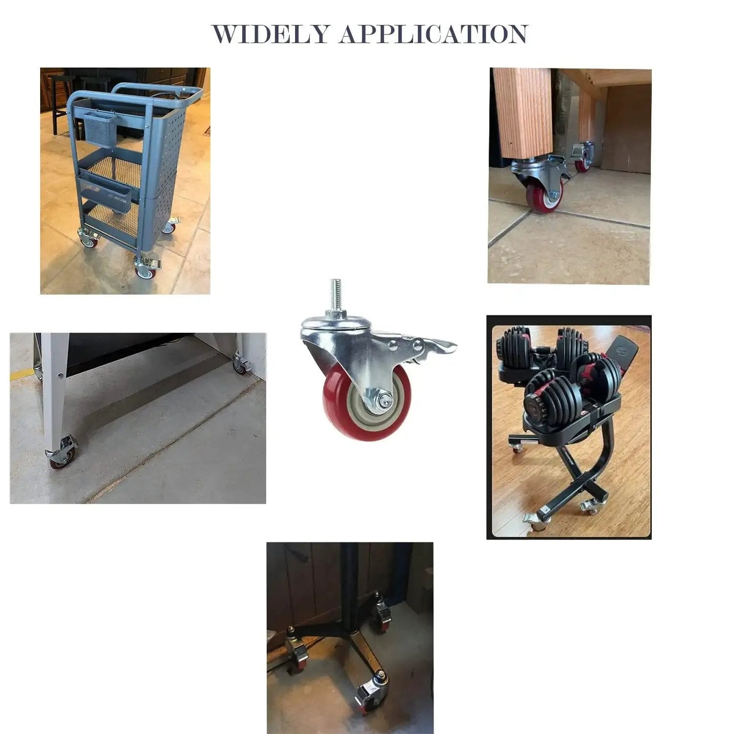 Heavy Duty Swivel Stem Castors With Red PU Wheels Double Locking Quiet Smooth Non Marking Floor Safe Load Capacity 800-1000 Lb