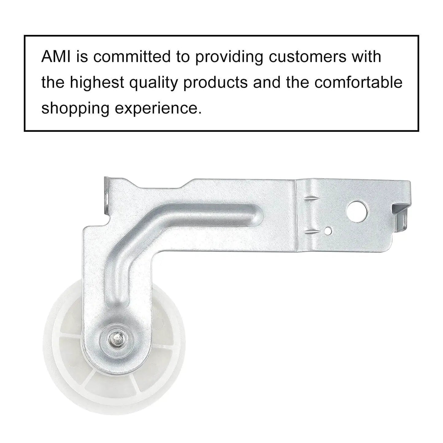 Single dryer idler pulley assembly with upgraded dual sealed ball bearings, replaces PD00032419, side view of metal and plastic pulley