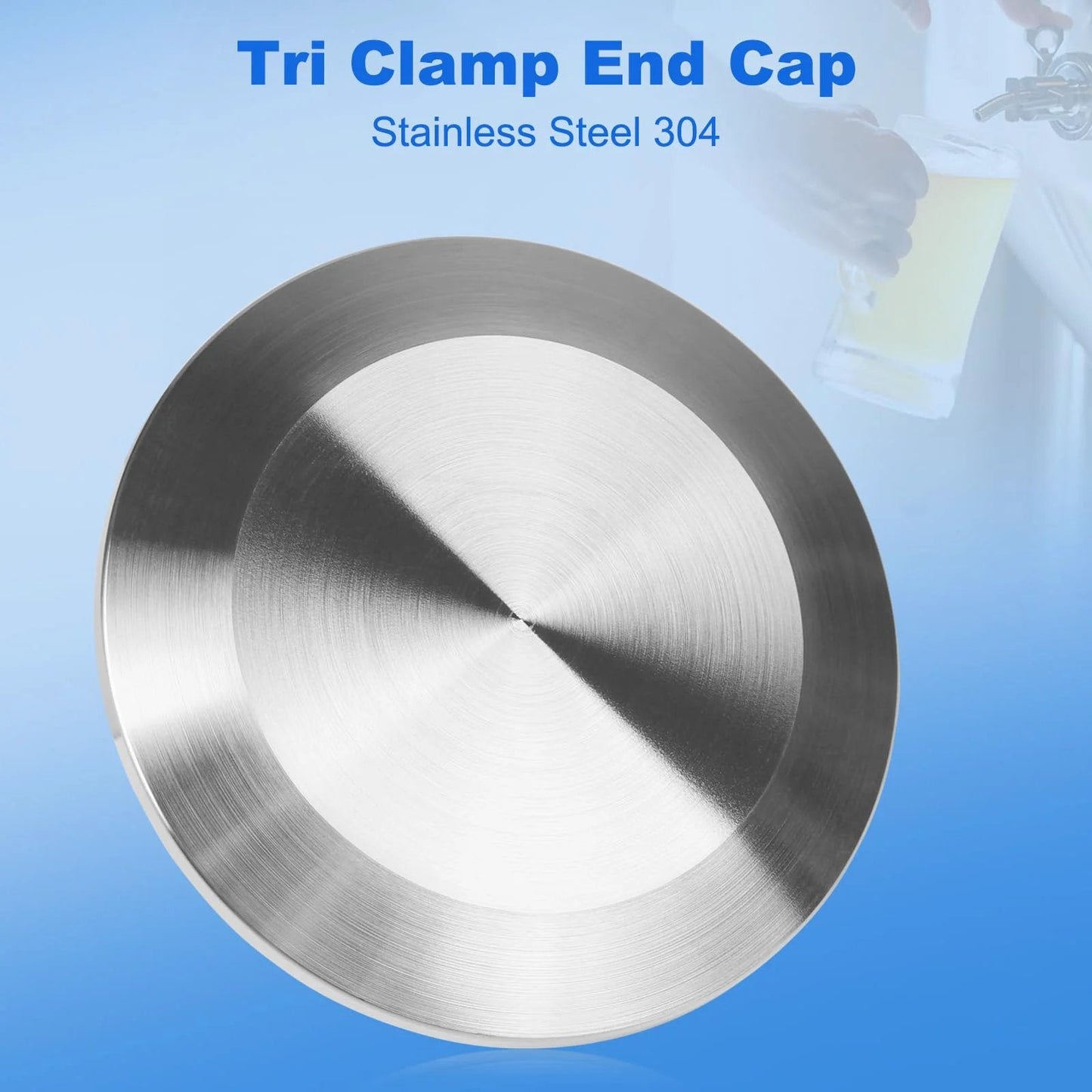 Front view of 5 Pack 1.5 Inch End Caps For Tri Clamp Sanitary Fittings Made Of 304 Stainless Steel With Silicone Gasket