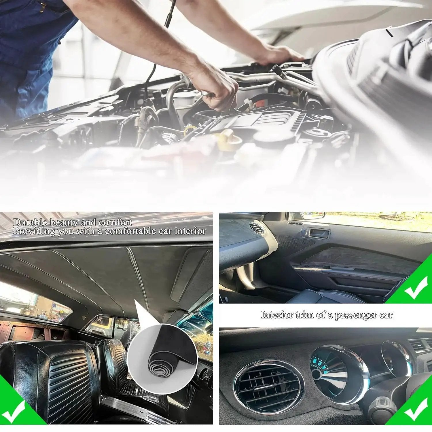 Suede Headliner Fabric With Foam Backing For Car Interior Black 96x60 installed in vehicle, showing interior finish and fit.
