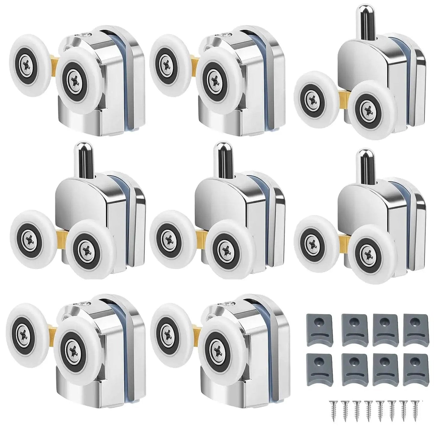 8 Piece Shower Door Rollers Set With 25mm Sliding Door Wheels For Curved Glass Doors 4 To 6mm Thick Upper And Lower Runners