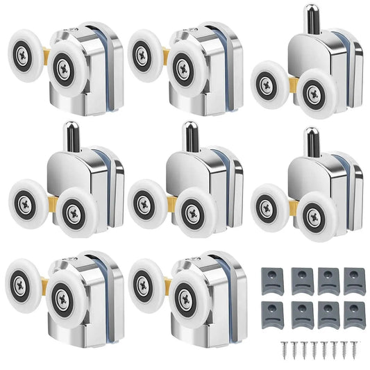 8 Piece Shower Door Rollers Set With 25mm Sliding Door Wheels For Curved Glass Doors 4 To 6mm Thick Upper And Lower Runners