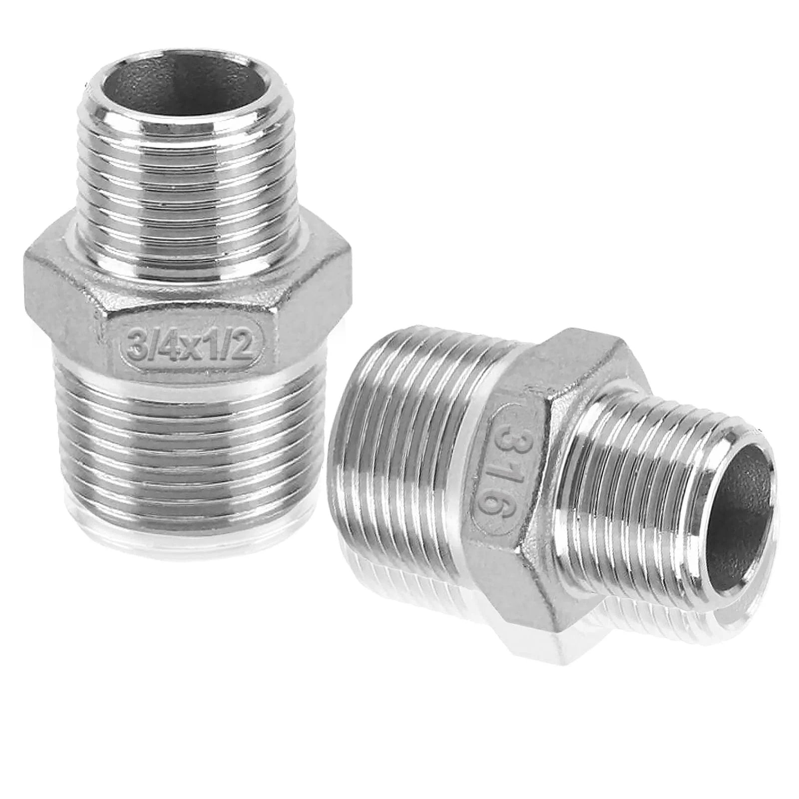 Built To Last 316 Stainless Steel Reducing Hex Nipple 3/4 To 1/2 NPT Male To Male Pipe Fitting Adapter For Plumbing And Hydraulic Systems Corrosion Resistant Reducer Connector 2 Pack Dnkoua