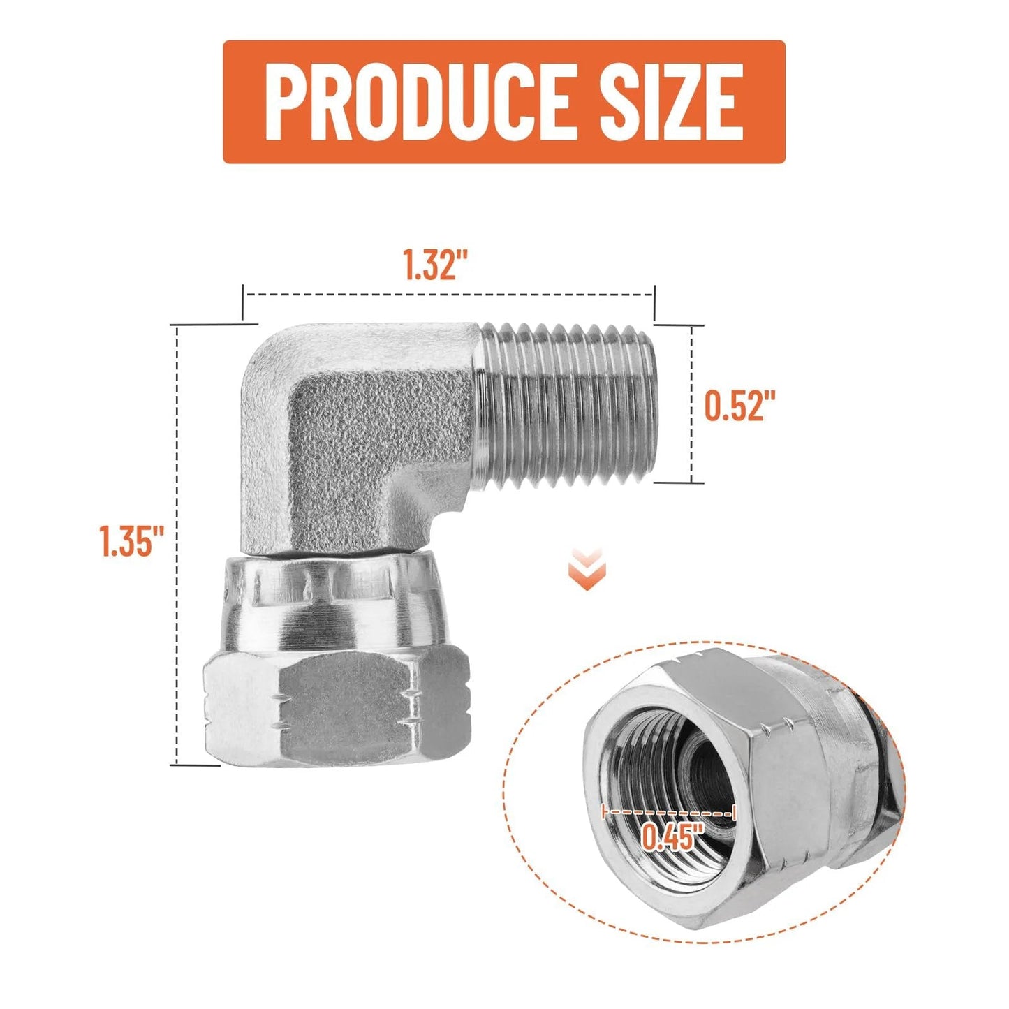 Five Pack 90 Degree Hydraulic Elbow Fittings 1 Quarter NPTF Male To 1 Quarter NPSM Female With Protection Cover And Swivel Crimp Connector For High Pressure Hydraulic Hose Up To 5000 Psi dimensions and details shown