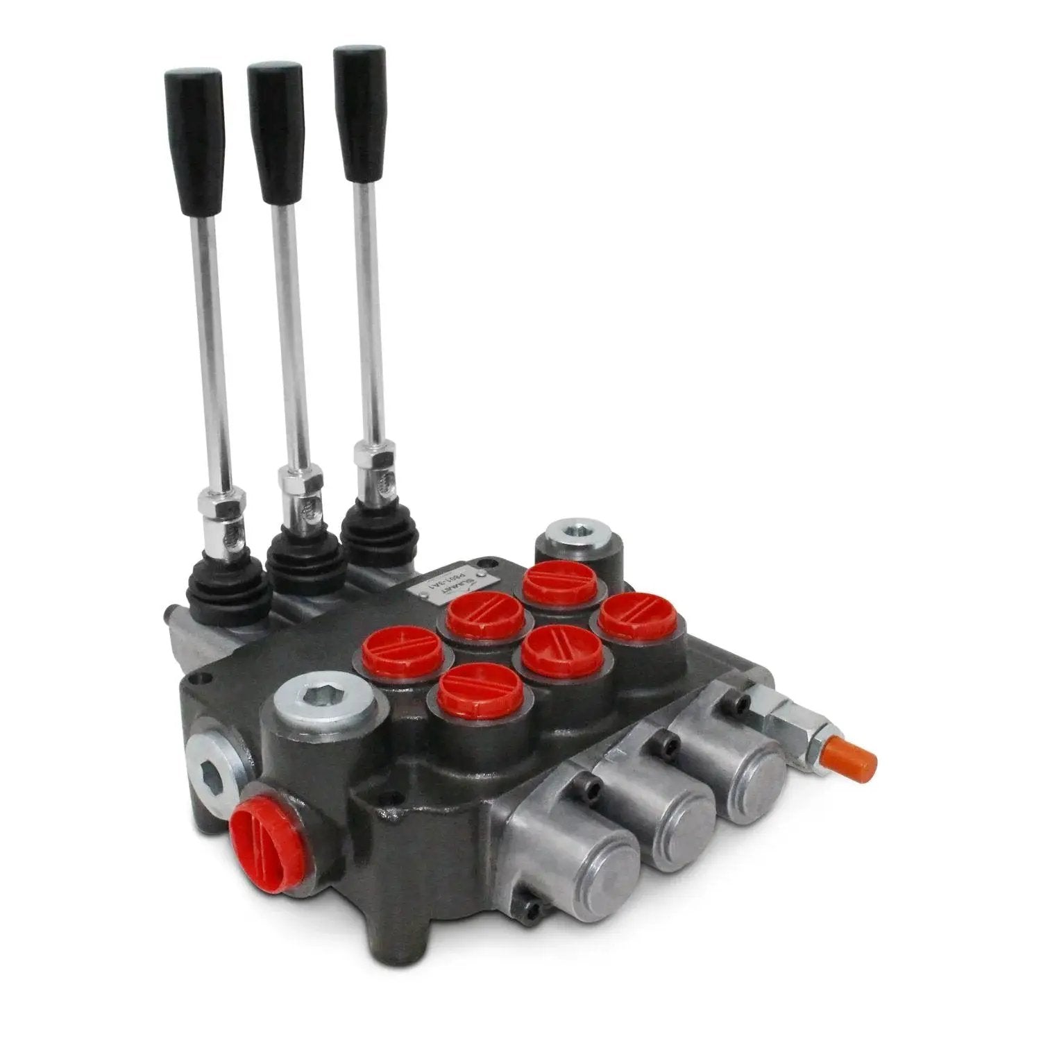 Front view of Three Spool Monoblock Hydraulic Directional Control Valve For Open Center Systems With 21 GPM Flow And 3625 PSI Max