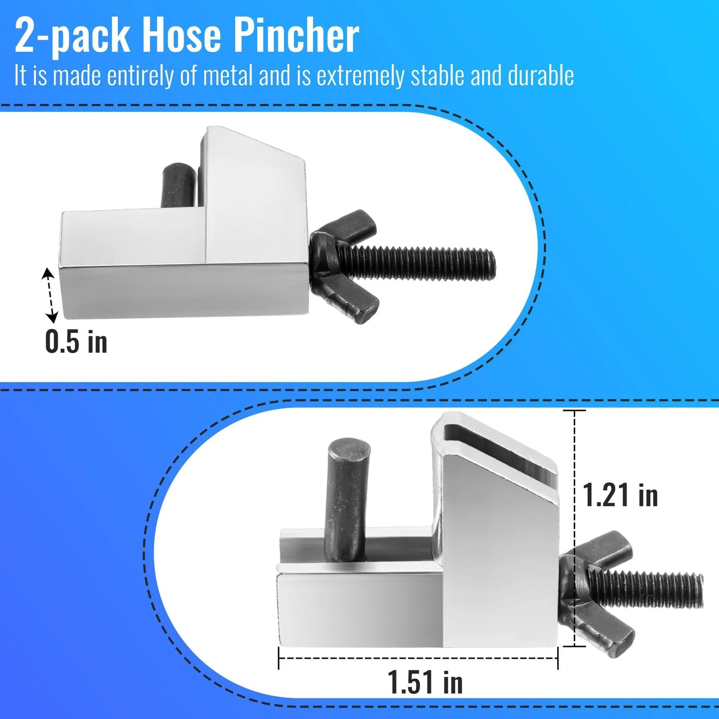 Side view of Brake Line Clamp Kit Two Pack Hose Pinch Pliers For Fuel Lines Gas Lines Radiator Hoses And Vacuum Hoses