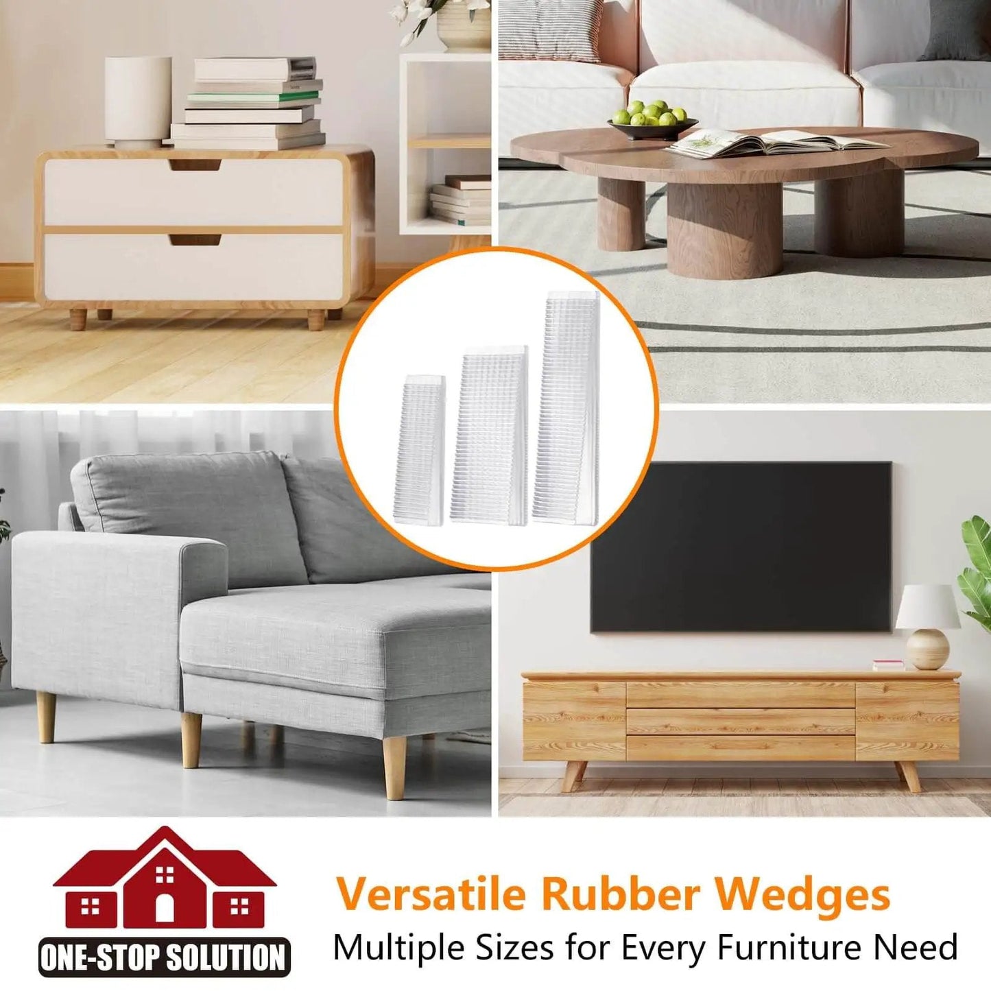 Clear Flexible Plastic Shim Kit 12pc For Home Improvement with visible rubber wedges for furniture leveling and protection.