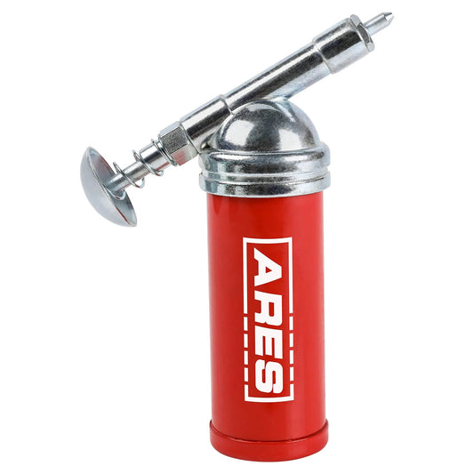 Red Push Type Mini Grease Gun With Needle Nozzle For Small Fittings, Grab And Go One Handed Operation, 3 Ounce Capacity, 3000 PSI Working Pressure, ARES 53010