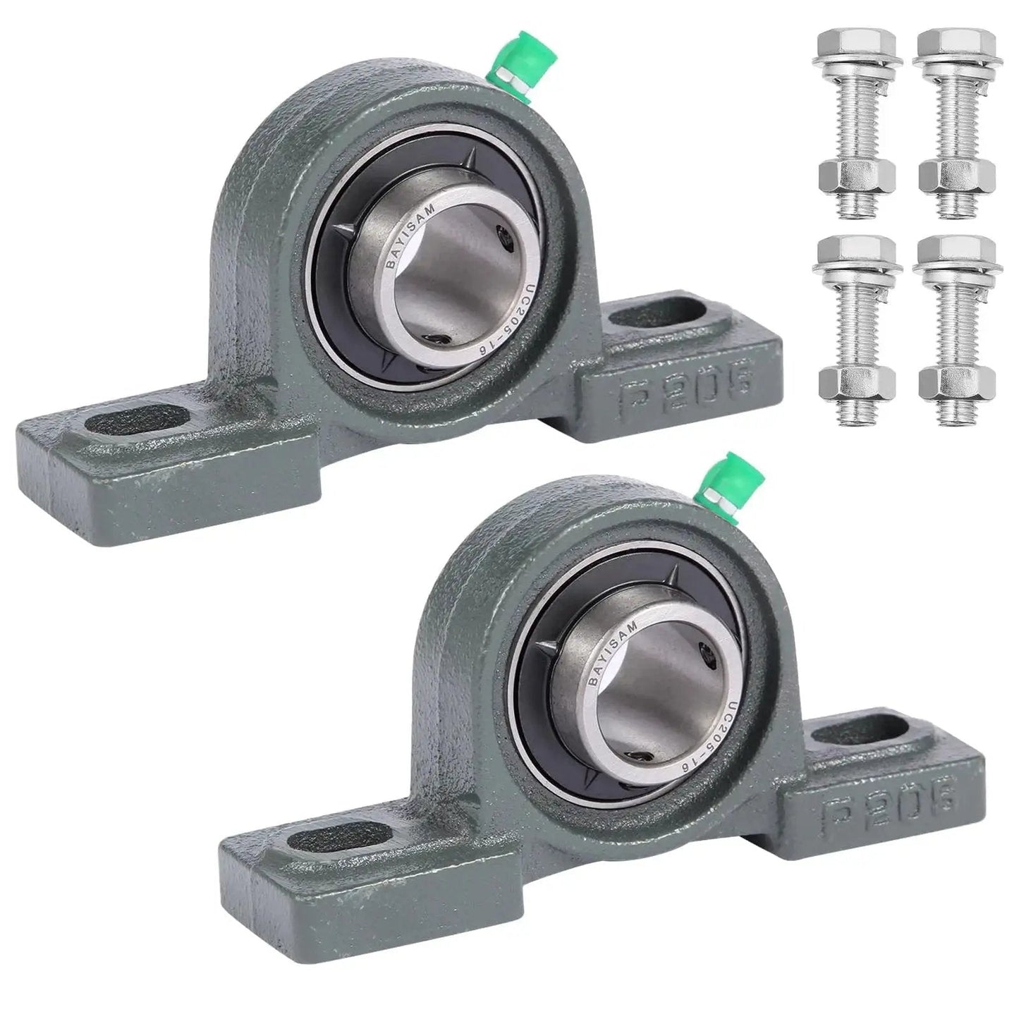 2 Pack UCP205-16 Mounted Pillow Block Ball Bearing Set With 1 Inch Bore Bearing Steel Construction Industrial Grade Includes Four Bolt and Nut Sets for Quick Mounting and Durable Operation in Machinery