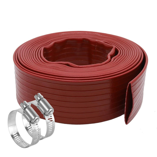 Heavy Duty Pool Backwash Hose 2 In X 50 Ft Beefed Up Discharge Hose For High Pressure Backwashing And Safe Drainage, with clamps