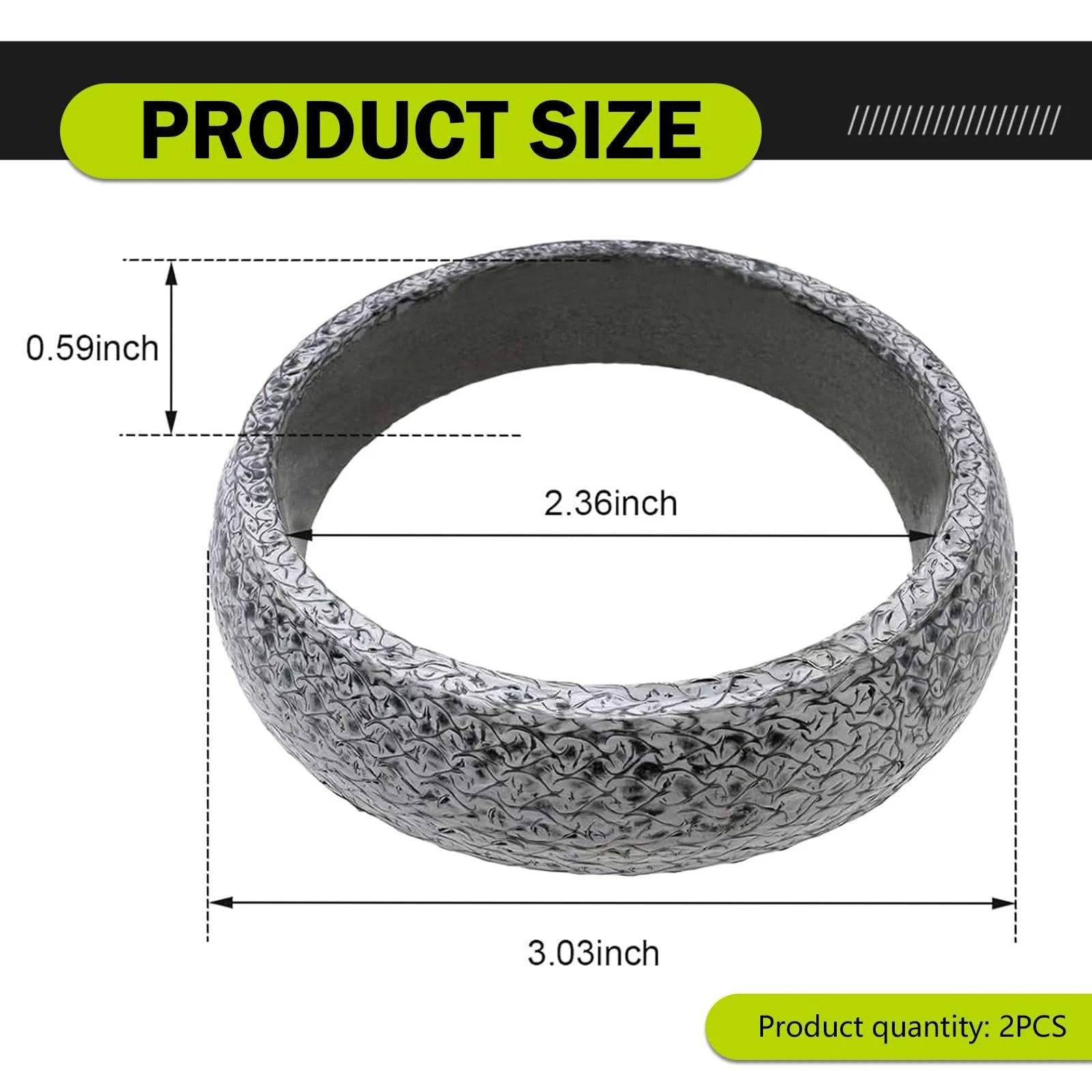 Universal 60mm ID Graphite Ceramic Exhaust Gasket Set 2 Pack For Manifold To Pipe Seal Leakproof Muffler Ring Replacement