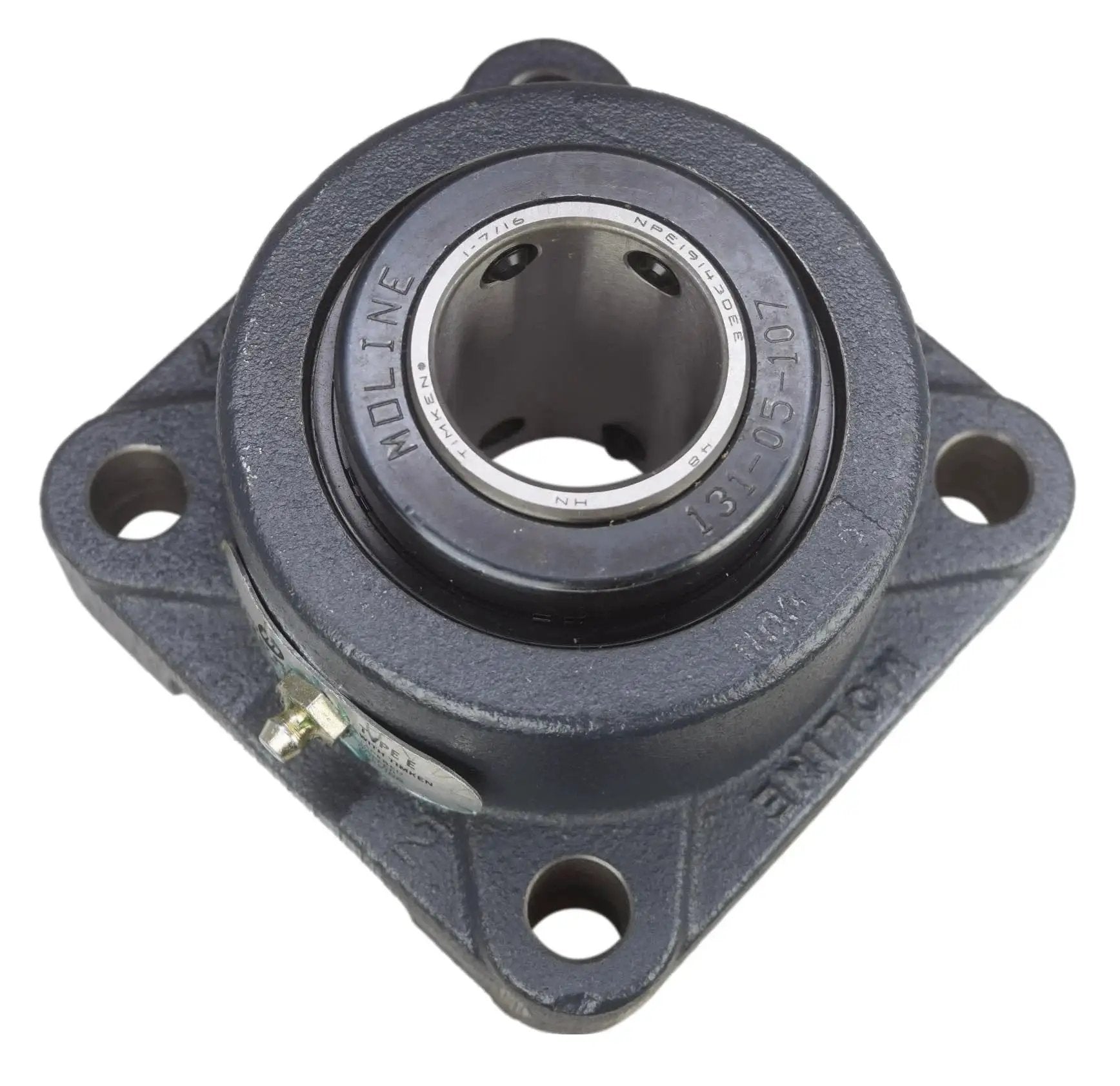 Heavy Duty 1-7/16 Inch Type E Four Bolt Flange Bearing 19311107 built tough, top view showing Moline brand compatibility.