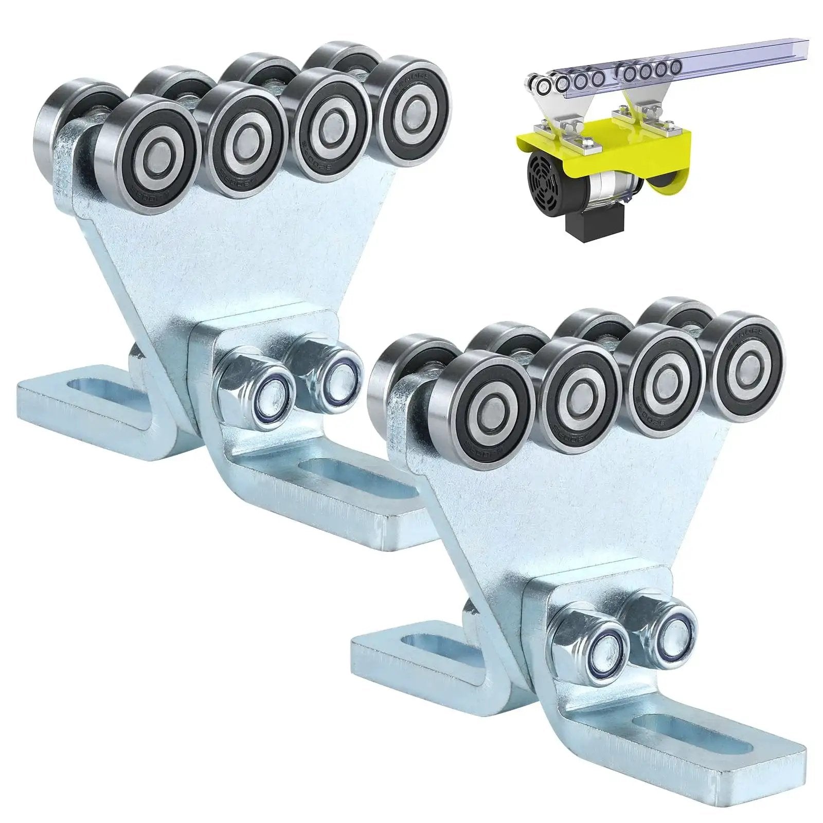 Electric Hoist Trolley Assembly With 8 Wheel Rollers for 1-5/8 Inch Strut Channel, galvanized steel, garage hoist system use