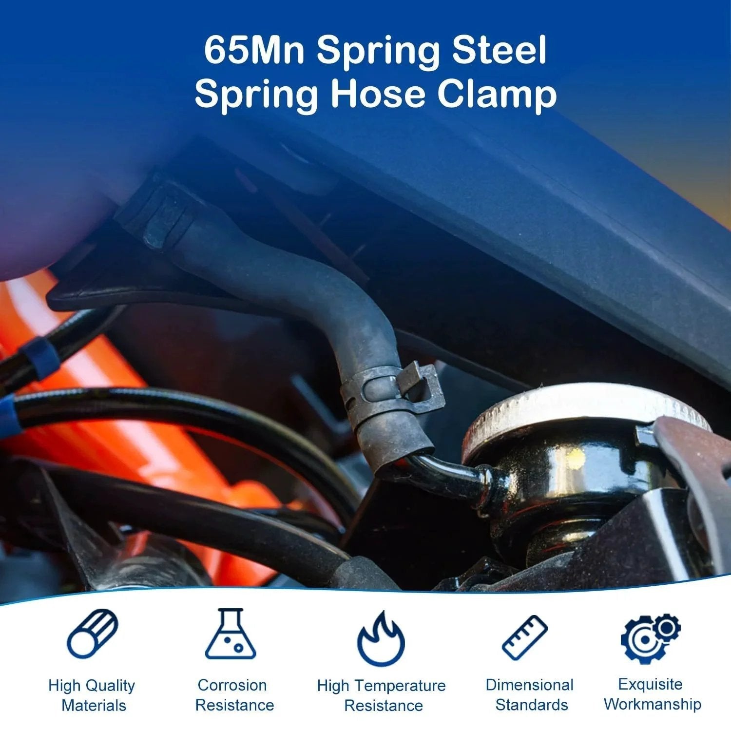 5Pcs 0.91 Inch ID Spring Band Hose Clamps Black For 1 Inch OD Fuel Line Silicone Vacuum Hose Pipe Air Hose Tube Water Pipe Bushing Automotive Replacement Fastener Durable Corrosion Resistant 65Mn Spring Steel With Dacromet Coating installed on a hose
