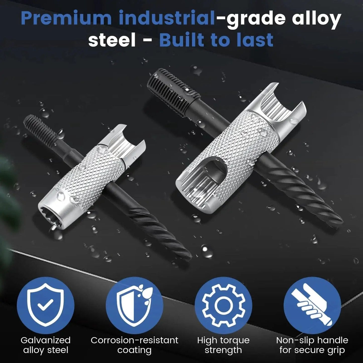 Grease Fitting Tool Set 2 Pack 4 In 1 Zerk Fitting Tool, galvanized alloy steel, shown with corrosion-resistant coating, close-up view.