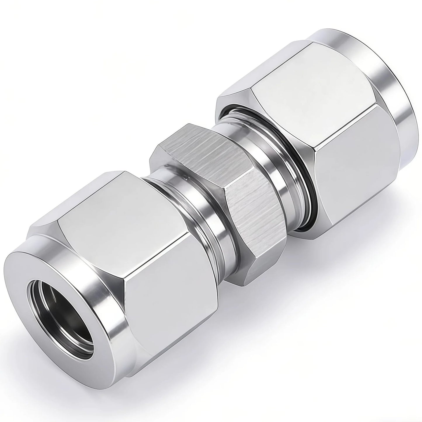 Stainless Steel 304 Compression Tube Fitting Union With Double Ferrules For One Eighth Inch OD Tubing Pack Of Two Heavy Duty Plumbing Connectors