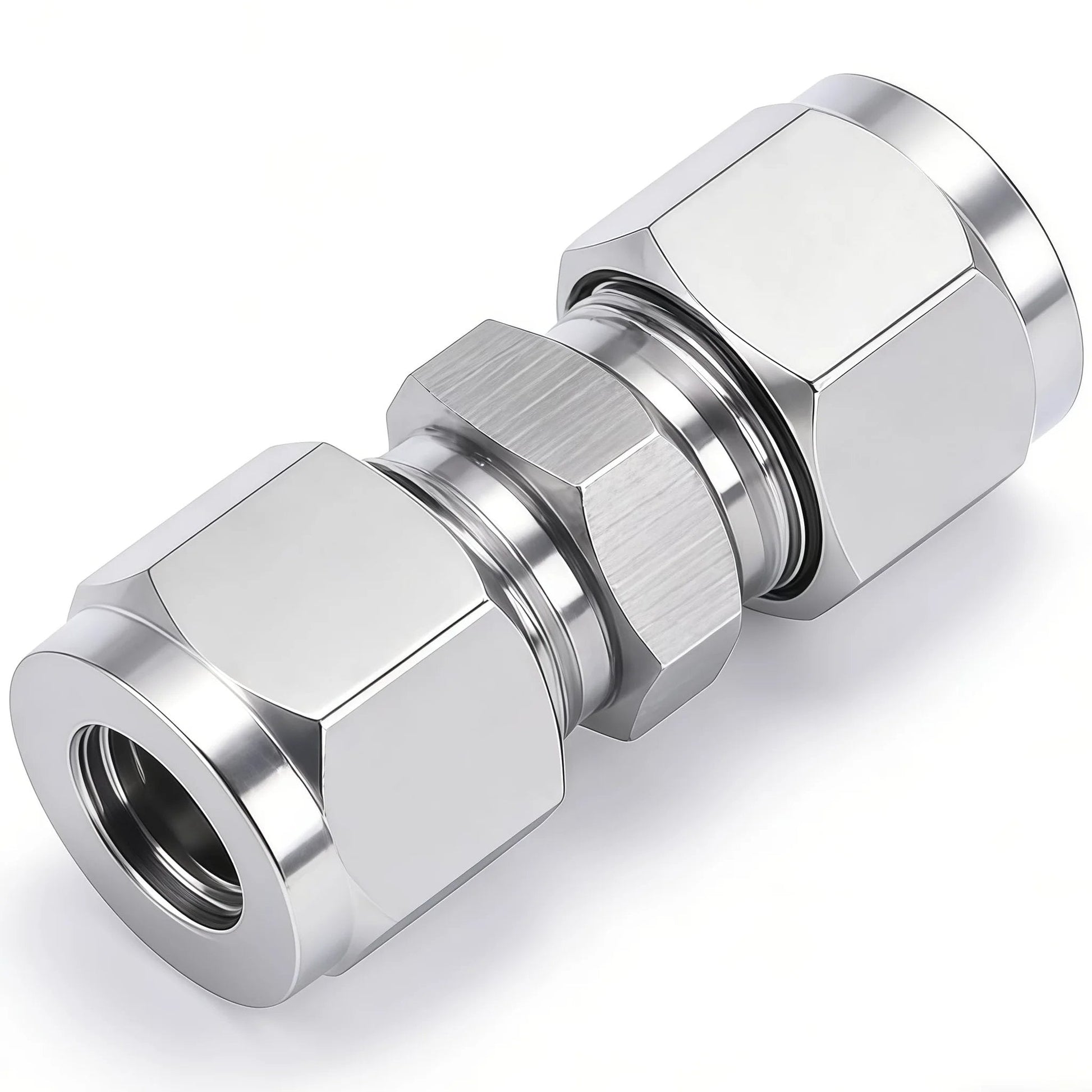 Stainless Steel 304 Compression Tube Fitting Union With Double Ferrules For One Eighth Inch OD Tubing Pack Of Two Heavy Duty Plumbing Connectors