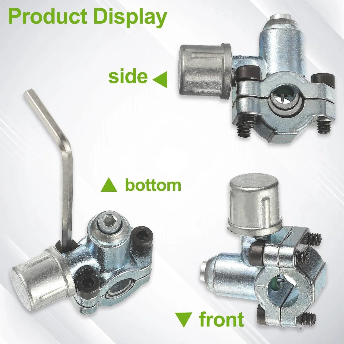Product display of Piercing Valve Kit For Refrigerator Tap BPV-31 with front, side, and bottom views including zinc alloy material