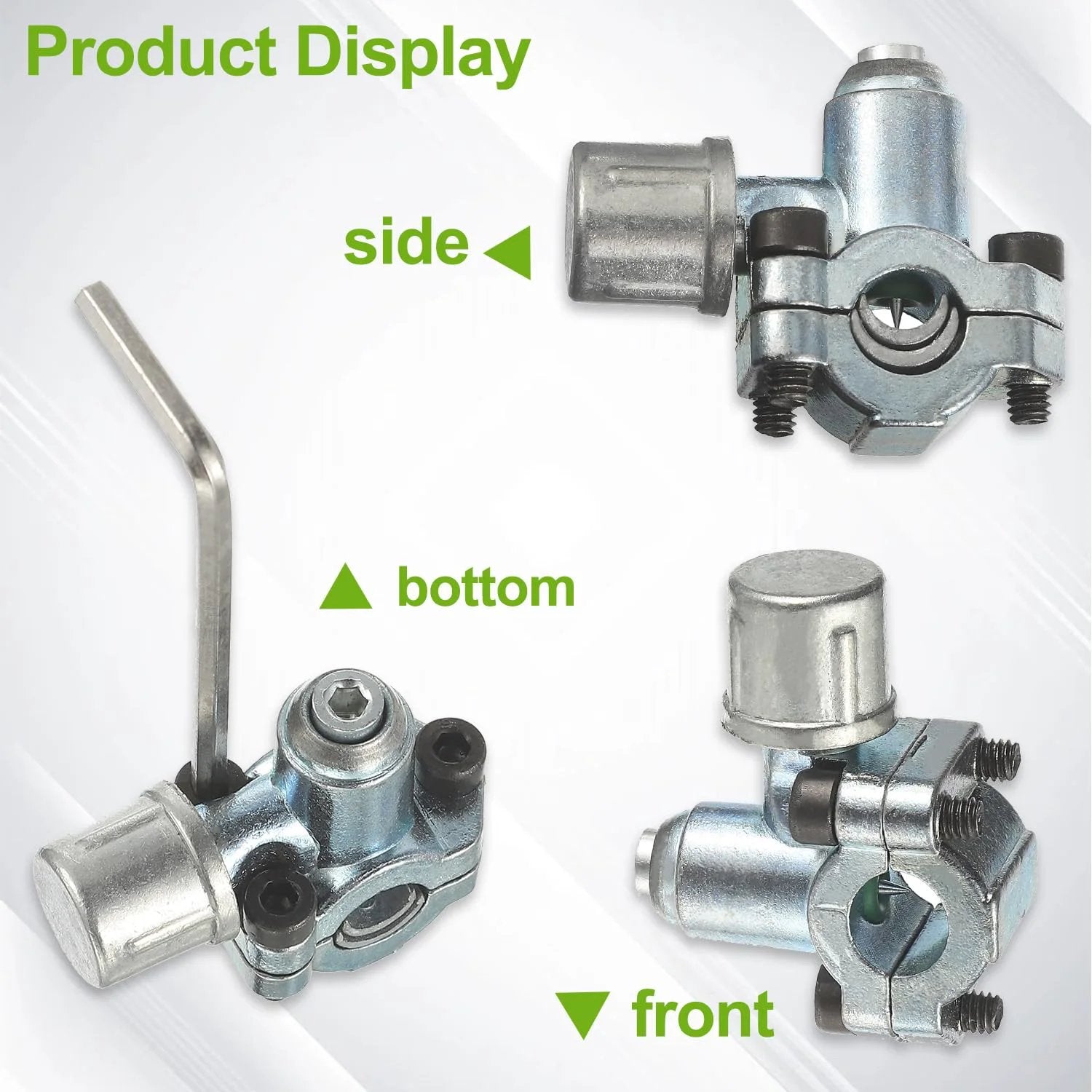 Product display of Piercing Valve Kit For Refrigerator Tap BPV-31 with front, side, and bottom views including zinc alloy material