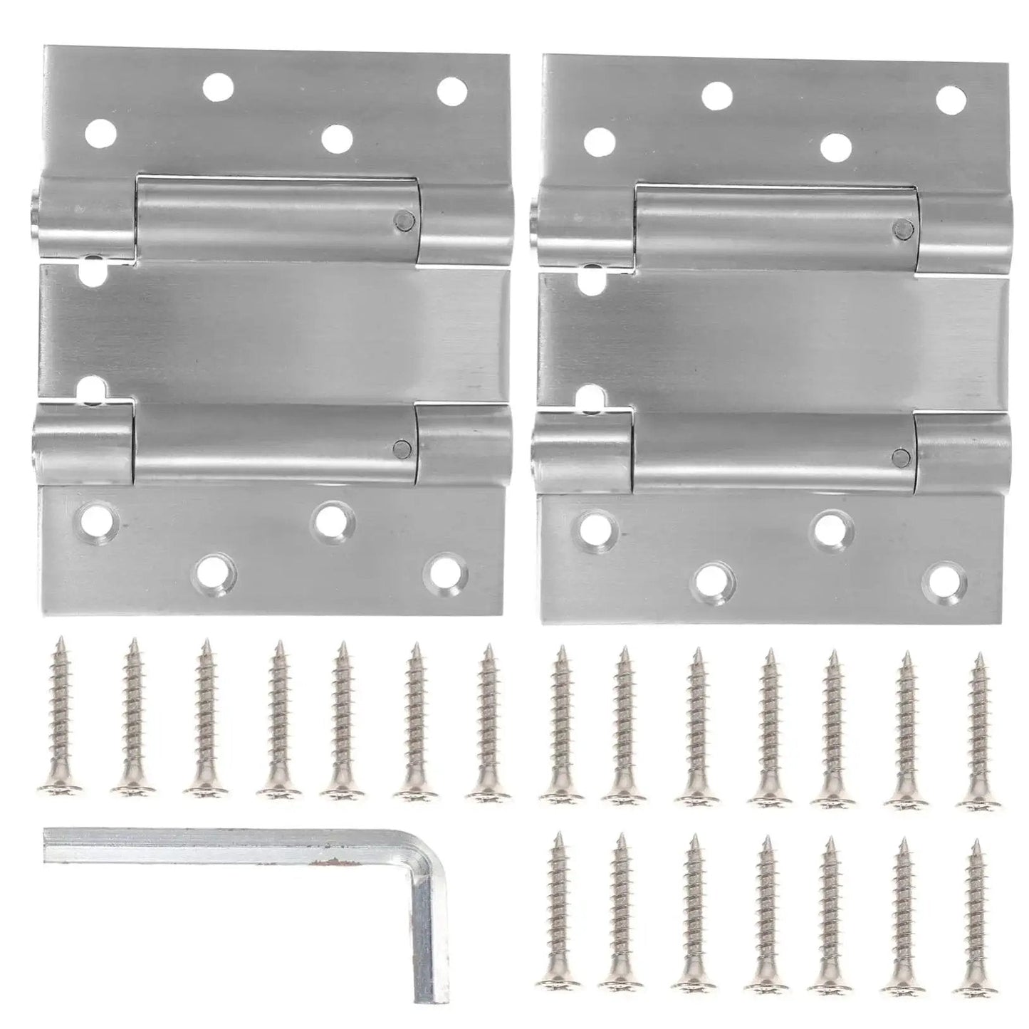 Double Opening Spring Hinges Self Closing Door Hardware For Storm And Garden Doors With Adjustable Tension shown with screws