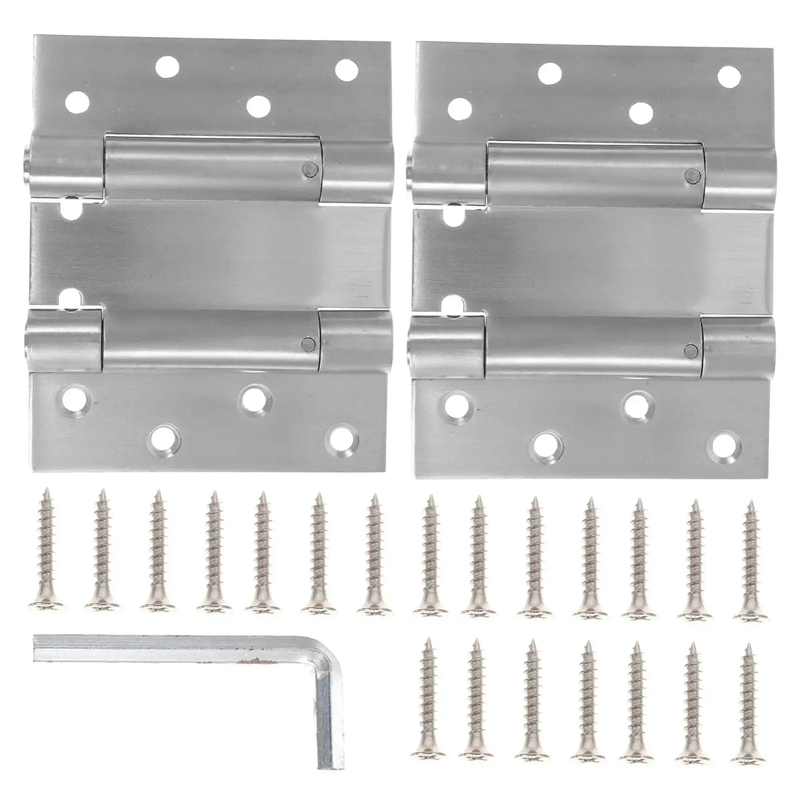 Double Opening Spring Hinges Self Closing Door Hardware For Storm And Garden Doors With Adjustable Tension shown with screws