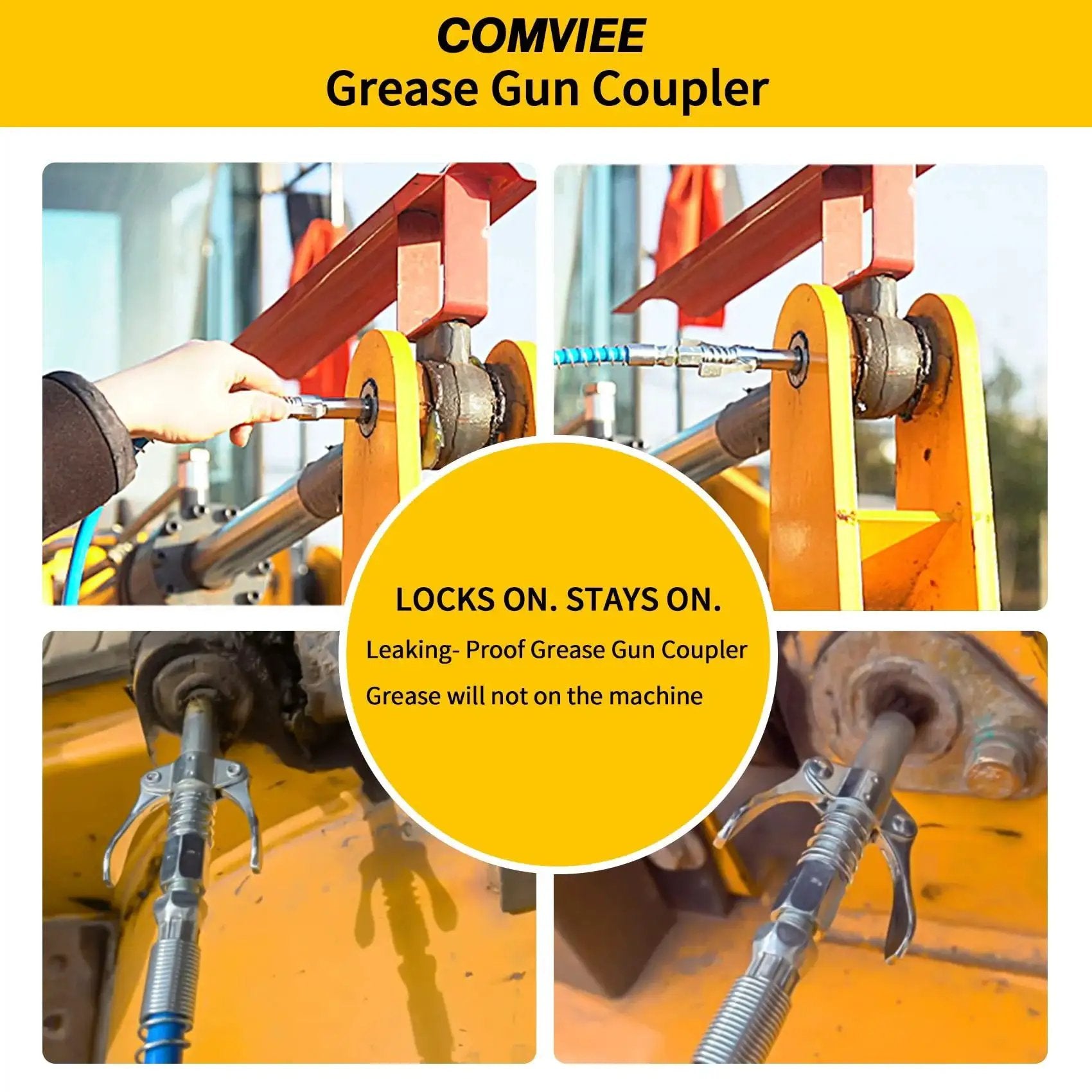 Installed Grease Gun Coupler With Double Handle Quick Lock Release, Six Jaw Design For A Beefy No Slip Seal, Ten Thousand PSI Rated