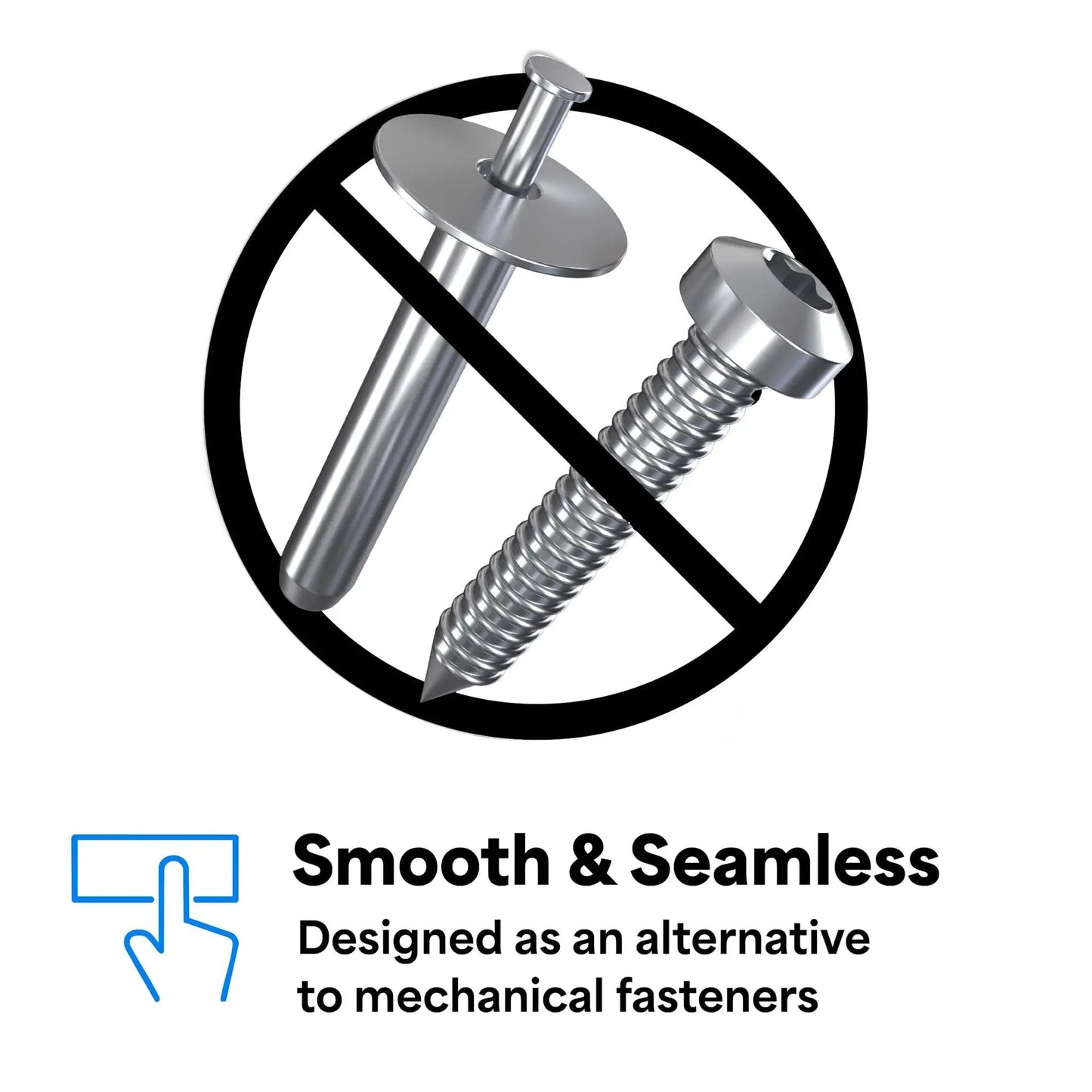 Illustration of VHB Heavy Duty Mounting Tape 5952 as an alternative to screws and nails, showing crossed out fasteners, emphasizing no drilling.